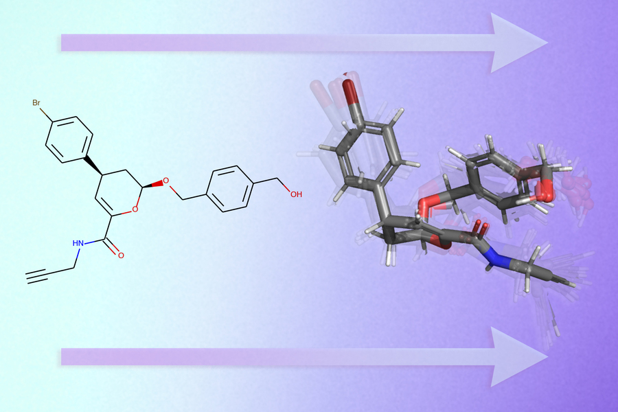 A 2D graph of a molecular structure next to a 3D rendering